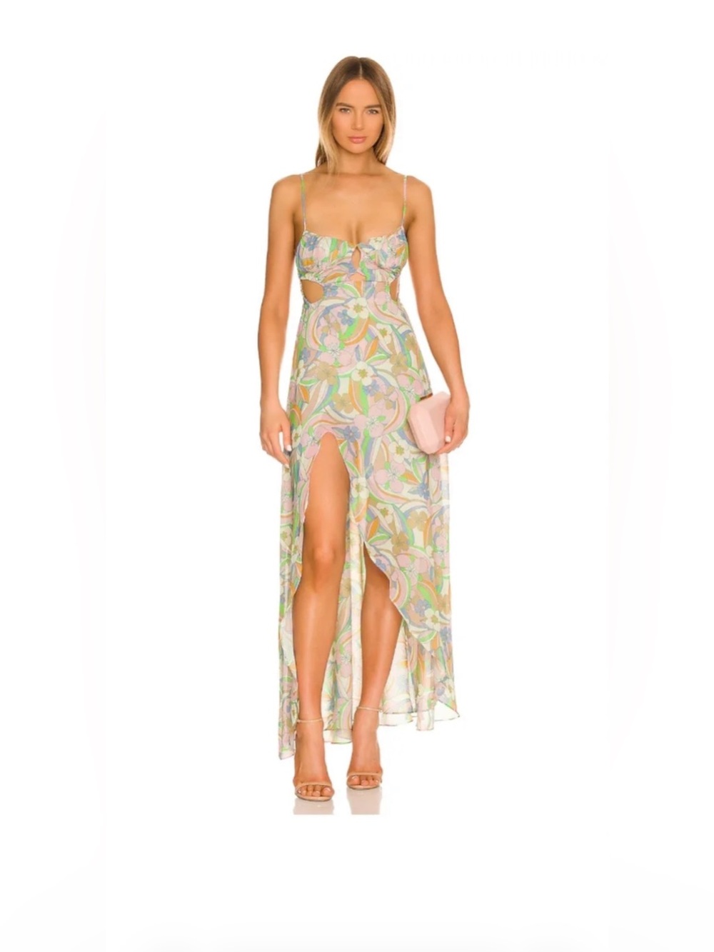 For Love & Lemons Guinevere Maxi Dress Green Floral Cutout NWT Size S